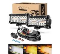 NAOEVO 7 Inch Light Bar, 240W 24,000LM Offroad Fog/Driving Lights LED Pods with 2 Leads Wiring Harness, Spot Flood Combo LED Work Lights for Truck Boat UTV ATV, 2-Pack (White/Amber/White&Amber)