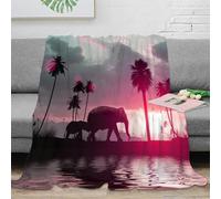 NAOFEKUID 3D Printed African Sunset Scenery Blanket Microfiber Home Decor Elephant Throw Blanket Soft Warm for Sofa Bedroom 80×90(200x230cm)