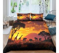 NAOFEKUID 3D Printed African Sunset Wildlife Microfiber Duvet Cover Soft Bedroom Decor Safari Animals Bedding Set for Adults Single（135x200cm）