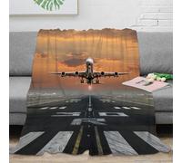 NAOFEKUID 3D Printed Airplane Takeoff Blanket Microfiber Home Decor Runway Throw Blanket for Adults Sofa Bedroom All Season 40x50(100x130cm)