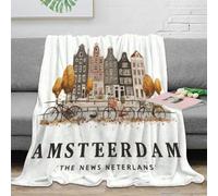NAOFEKUID 3D Printed Amsterdam Canal Houses Blanket Microfiber Home Decor Bicycle Scene Throw Blanket for Adults Sofa Bedroom 60x80(150x200cm)