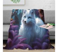NAOFEKUID 3D Printed Arctic Fox Blanket Soft Microfiber Home Decor White Fox Bed Throw Blanket for Sofa or Bedroom 60x80(150x200cm)