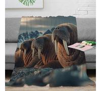 NAOFEKUID 3D Printed Arctic Nature Walrus Blanket Microfiber Home Decor Arctic Animal Throw Blanket for Adults Sofa Bedroom 40x50(100x130cm)