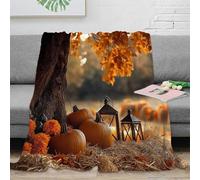 NAOFEKUID 3D Printed Autumn Pumpkin Lantern Blanket Soft Microfiber Cozy Home Decor Fall Scene Throw Blanket for Adults Sofa Bedroom 50x60(127x152cm)