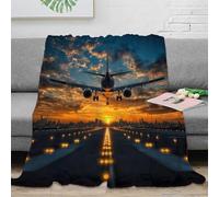 NAOFEKUID 3D Printed Aviation Blanket Microfiber Home Decor Airplane Runway Throw Blanket for Adult Sofa Bedroom Soft Warm 40x50(100x130cm)