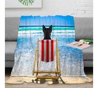 NAOFEKUID 3D Printed Beach Scenery Blanket Microfiber Soft Home Decor Dog Pattern Throw Blanket for Sofa Bed 50x60(127x152cm)
