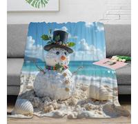 NAOFEKUID 3D Printed Beach Snowman Blanket Microfiber Cozy Home Decor Snowman Throw Blanket for Adult Teen Sofa Bedroom 80×90(200x230cm)
