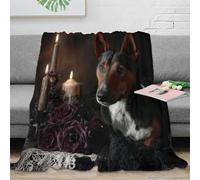 NAOFEKUID 3D Printed Black Doberman Candlelight Blanket Microfiber Sofa Decor Dog Pattern Throw Blanket Soft Cozy for Adults 40x50(100x130cm)