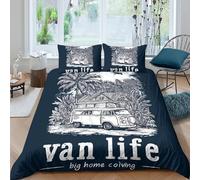 NAOFEKUID 3D Printed Campervan Camping Duvet Cover Microfiber Bedroom Decor Adventure Bedding Set Soft Breathable for Home Double（200x200cm）