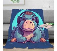 NAOFEKUID 3D Printed Cartoon Hippo Blanket Microfiber Home Decor Cute Animal Fleece Throw Blanket Gift Sofa Bed 40x50(100x130cm)