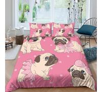 NAOFEKUID 3D Printed Cartoon Pug Duvet Cover Microfiber Soft Bedding Set for Adults Bedroom Decor Cute Dog Lovers Gift Single（140x200cm）