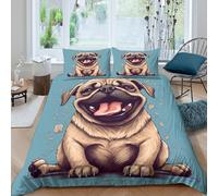 NAOFEKUID 3D Printed Cartoon Pug Duvet Cover Soft Microfiber Bedroom Decor Cute Dog Bedding Set for Adults Teens Cozy Breathable Gift Double（200x200cm）