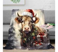 NAOFEKUID 3D Printed Christmas Cow Microfiber Blanket Home Decor Santa Cow Throw Blanket Soft Warm Sofa Bedroom Gift 40x50(100x130cm)