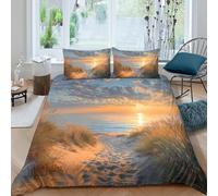 NAOFEKUID 3D Printed Coastal Scenery Duvet Cover Microfiber Bedroom Decor Sunset Beach Bedding Set Soft Breathable for Adult Teen Single（140x200cm）