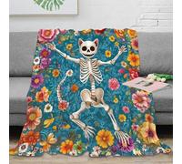 NAOFEKUID 3D Printed Colorful Floral Skeleton Cat Blanket Soft Microfiber Home Decor Cat Throw Blanket for Sofa Bedroom Gift 50x60(127x152cm)