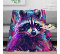 NAOFEKUID 3D Printed Colorful Raccoon Blanket Microfiber Home Decor Raccoon Throw Blanket Soft Warm Sofa Bed 40x50(100x130cm)