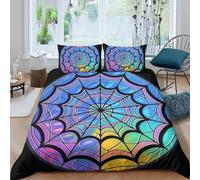 NAOFEKUID 3D Printed Colorful Spider Web Duvet Cover Microfiber Bedroom Decor Spider Pattern Bedding Set Soft Breathable for Home King（220x240cm）