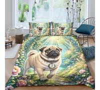 NAOFEKUID 3D Printed Cute Cartoon Pug Duvet Cover Microfiber Bedroom Decor Dog Theme Bedding Set Soft Breathable for Adult Teen Double（200x200cm）