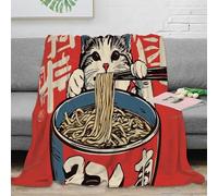 NAOFEKUID 3D Printed Cute Cat Ramen Blanket Microfiber Home Decor Japanese Noodle Throw Blanket Soft Warm for Sofa Bed 50x60(127x152cm)