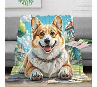 NAOFEKUID 3D Printed Cute Corgi Blanket Soft Microfiber Home Decor Dog Pattern Throw Blanket for Adults Sofa Bedroom Gift 50x60(127x152cm)