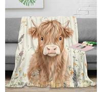 NAOFEKUID 3D Printed Cute Cow Blanket Microfiber Sofa Decor Highland Cattle Throw Blanket Soft Warm for Adults Teens 40x50(100x130cm)