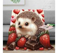 NAOFEKUID 3D Printed Cute Hedgehog Strawberry Blanket Microfiber Sofa Decor Chocolate Throw Blanket for Adults Bedroom 80×90(200x230cm)