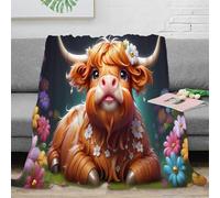 NAOFEKUID 3D Printed Cute Highland Cow Blanket Microfiber Fluffy Animal Home Decor Cartoon Throw Blanket for Sofa Bedroom 40x50(100x130cm)