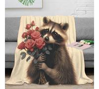 NAOFEKUID 3D Printed Cute Raccoon Rose Blanket Microfiber Home Decor Animal Pattern Throw Blanket for Sofa Bed Adults Teens 70×80(180x200cm)