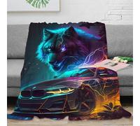NAOFEKUID 3D Printed Cyber Wolf Blanket Microfiber Sofa Decor Sports Car Throw Blanket Soft Warm for Adults Teen 50x60(127x152cm)