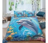 NAOFEKUID 3D Printed Dolphin Ocean Microfiber Duvet Cover Set Soft Breathable Bedroom Decor Underwater World Bedding for Adults Teens Single（140x200cm）