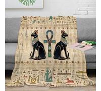 NAOFEKUID 3D Printed Egyptian Cat Blanket Microfiber Home Decor Ancient Egypt Symbols Throw Blanket for Sofa Bed 40x50(100x130cm)