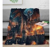 NAOFEKUID 3D Printed Fantasy Dragon Blanket Microfiber Home Decor Castle Throw Blanket Soft Warm for Sofa Bedroom Gift 60x80(150x200cm)
