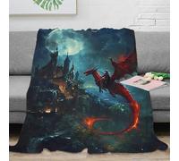 NAOFEKUID 3D Printed Fantasy Dragon Blanket Microfiber Home Decor Fire Dragon Castle Throw Blanket for Sofa Bedroom Adults 40x50(100x130cm)