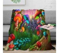 NAOFEKUID 3D Printed Fantasy Mushroom Blanket Microfiber Home Decor Magical Forest Throw Blanket for Sofa Bedroom Adults Teens 40x50(100x130cm)