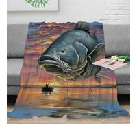 NAOFEKUID 3D Printed Fishing Scenery Blanket Microfiber Sofa Decor Fish Pattern Throw Blanket Warm Soft for Bedroom Adults 50x60(127x152cm)