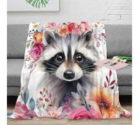 NAOFEKUID 3D Printed Floral Raccoon Blanket Microfiber Sofa Bed Decor Animal Pattern Throw Blanket Soft Warm 40x50(100x130cm)