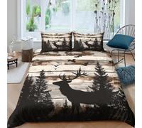 NAOFEKUID 3D Printed Forest Deer Duvet Cover Microfiber Bedroom Decor Woodland Animal Bedding Set Soft Breathable for Adults Home King（220x240cm）