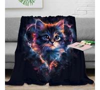 NAOFEKUID 3D Printed Galaxy Cat Blanket Microfiber Sofa Decor Cat 3D Printing Throw Blanket for Adults Teens Bedroom 50x60(127x152cm)