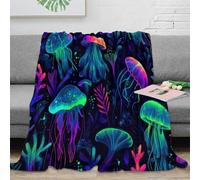NAOFEKUID 3D Printed Glowing Jellyfish Blanket Microfiber Home Decor Ocean Pattern Throw Blanket Sofa Bedroom All Ages 40x50(100x130cm)