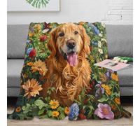 NAOFEKUID 3D Printed Golden Retriever Floral Blanket Microfiber Sofa Decor Dog Pattern Throw Blanket Soft Gift for Bedroom 40x50(100x130cm)