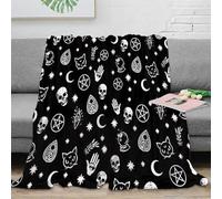 NAOFEKUID 3D Printed Gothic Skull Cat Pattern Blanket Microfiber Home Decor Moon Star Throw Blanket Soft Warm for Sofa Bedroom 50x60(127x152cm)