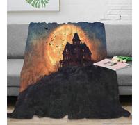 NAOFEKUID 3D Printed Halloween Castle Blanket Microfiber Throw for Adults Sofa Bedroom Decor Moon Night Theme 40x50(100x130cm)