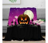 NAOFEKUID 3D Printed Halloween Pumpkin Blanket Microfiber Home Decor Moon Theme Throw Blanket Sofa Bed All Season 40x50(100x130cm)