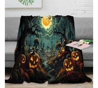 NAOFEKUID 3D Printed Halloween Pumpkin Blanket Microfiber Sofa Decor Spooky Throw Blanket Cozy for Adults Bedroom 50x60(127x152cm)