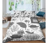 NAOFEKUID 3D Printed Halloween Theme Microfiber Duvet Cover Soft Bedroom Decor Pumpkin Leaves Bedding Set Breathable for Adults Teens Single（135x200cm）