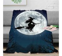 NAOFEKUID 3D Printed Halloween Witch Blanket Microfiber Sofa Decor Wizard Moon Throw Blanket For Adults Teens 40x50(100x130cm)