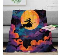 NAOFEKUID 3D Printed Halloween Witch Blanket Soft Microfiber Home Decor Full Moon Bat Throw Blanket Sofa Bedroom 50x60(127x152cm)
