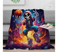 NAOFEKUID 3D Printed Hip Hop Skeleton Basketball Blanket Microfiber Home Decor Skeleton Sports Throw Blanket for Adults Teens Sofa Bed 80×90(200x230cm)