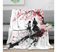 NAOFEKUID 3D Printed Japanese Sakura Samurai Blanket Microfiber Home Decor Asian Style Throw Blanket for Adults Sofa Bedroom 50x60(127x152cm)