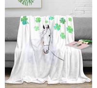NAOFEKUID 3D Printed Lucky Horse Blanket Microfiber Home Decor Four Leaf Clover Throw Blanket for Sofa Bed 60x80(150x200cm)
